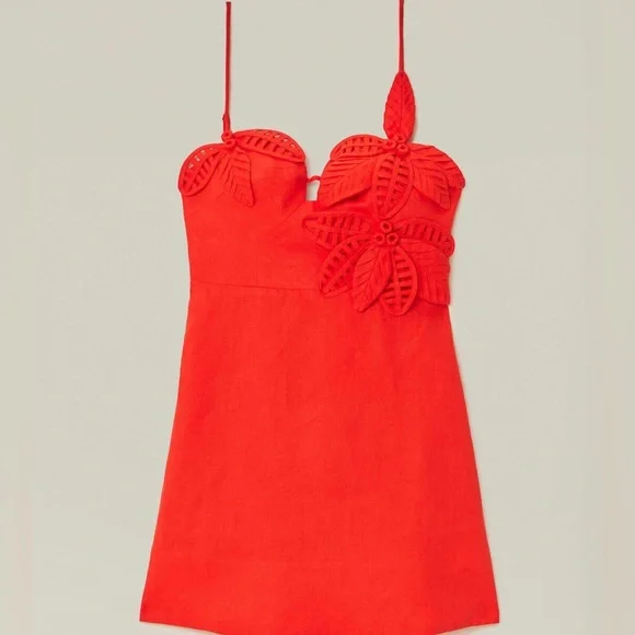 NWT FARMRIO Red 3d Flower Bodice Mini Dress Size XL. - Picture 5 of 9